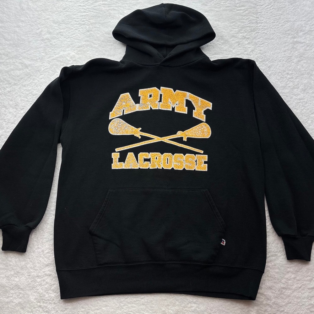 Vintage Russell Athletic Army Lacrosse Hoodie Black XXL Made in USA Graphic